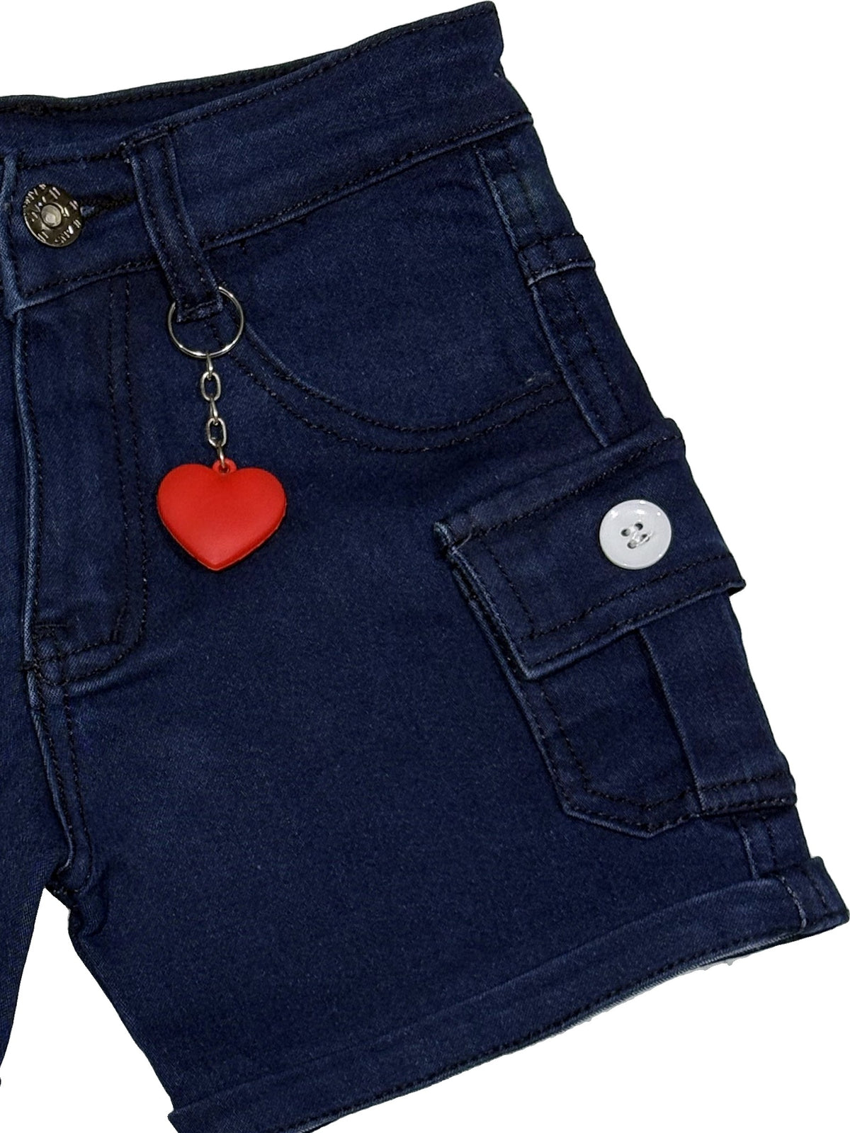 Heart charm and cargo pocket close-up