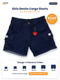 Girls Denim Cargo Shorts Navy Blue – ₹240 per piece, 1 range = 6 pieces