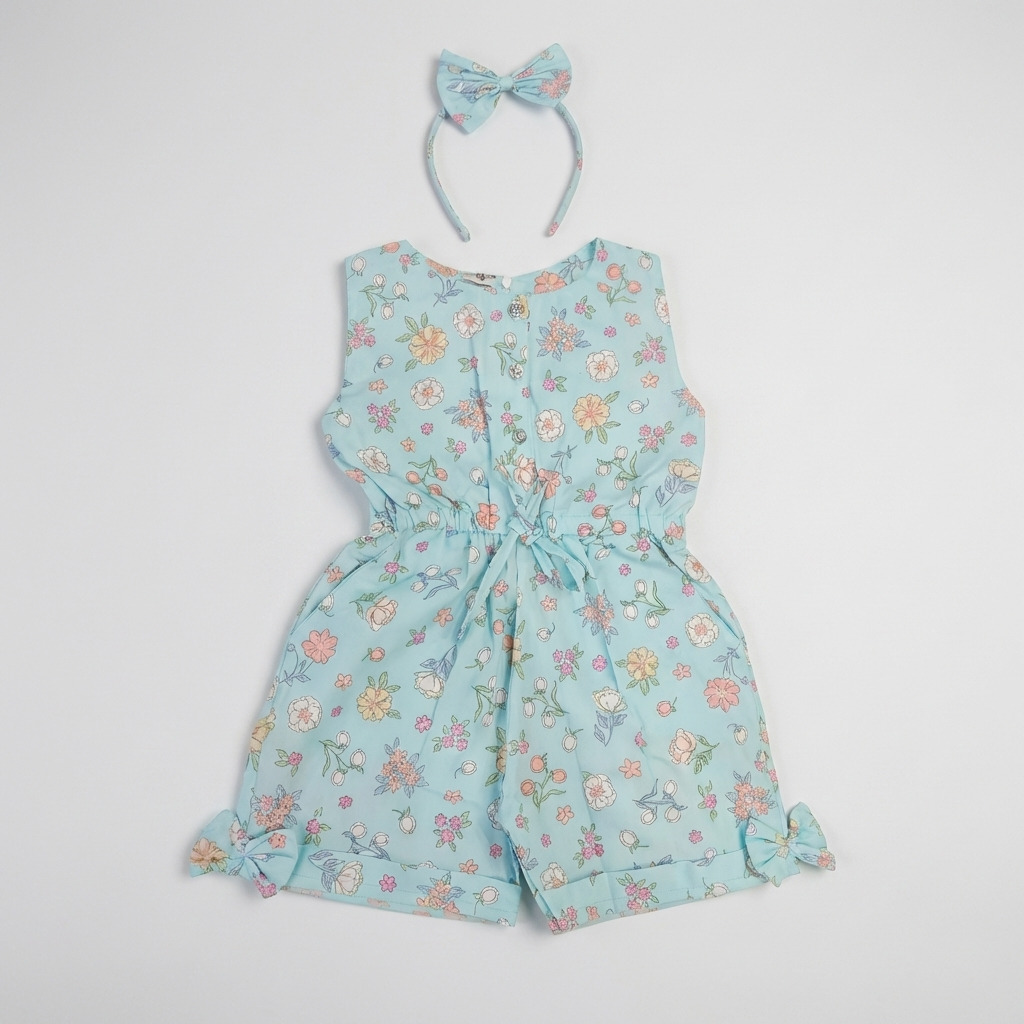 Girls Floral Short Jumpsuit